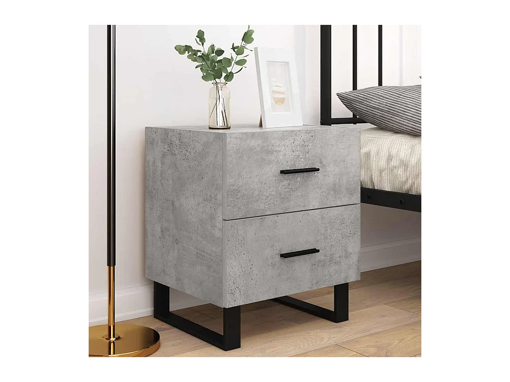 Mesita de noche | Mesilla de noche 2 uds madera ingeniería gris hormigón 40x35x47,5cm