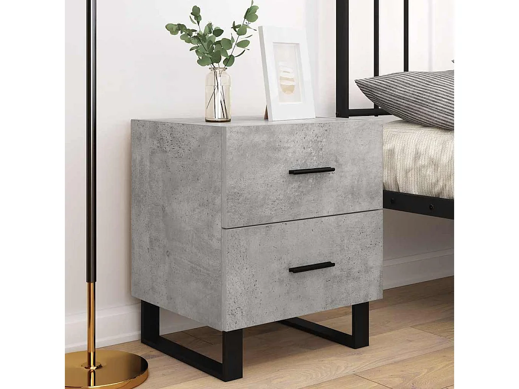 Mesita de noche | Mesilla de noche 2 uds madera ingeniería gris hormigón 40x35x47,5cm