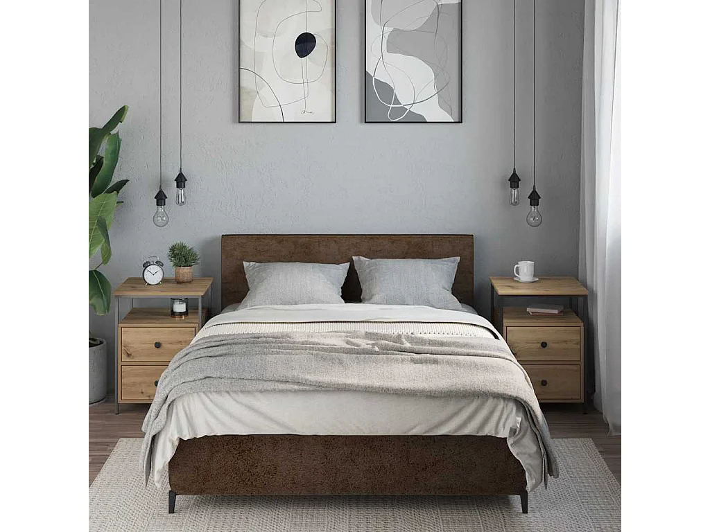 Nachttisch 2er Set-Beistelltisch-Nachttischkommode Artisan-Eiche 44x45x60 cm Holzwerkstoff SHL25295