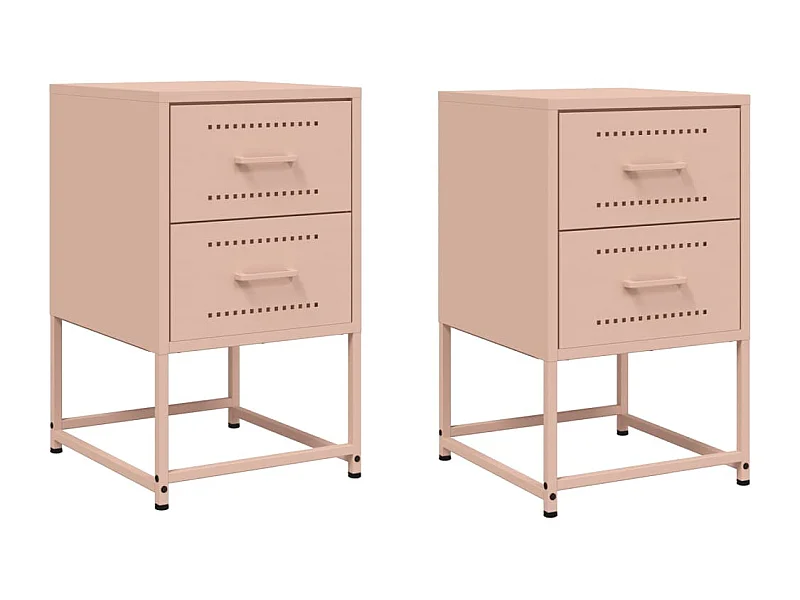 Tables de chevet lot de 2 avec tiroirs rose 36x39x60,5 cm acier