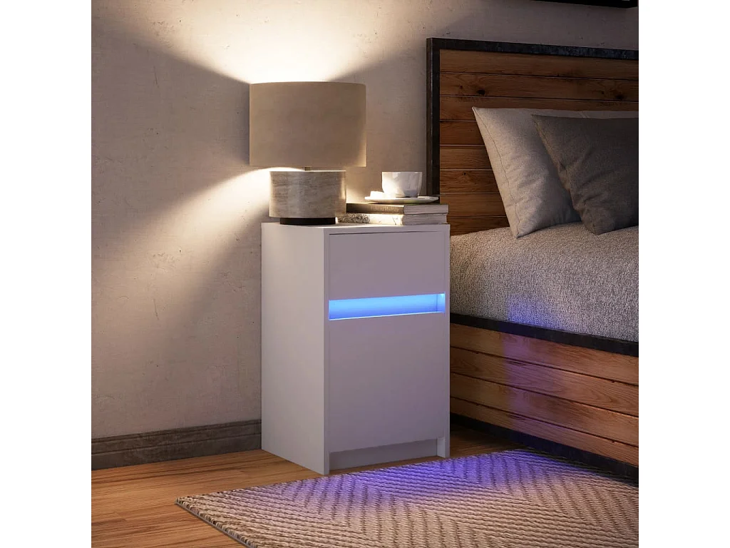 Nachttisch-Beistelltisch mit LED-Leuchten Weiß Holzwerkstoff SHL27552