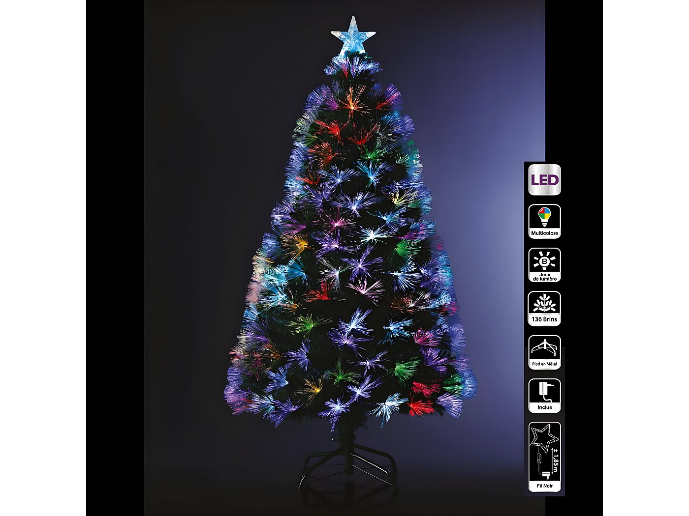 HOMCOM Arbre de Noël artificiel sapin de Noël artificiel avec 21 lumières LED en étoile et fibre optique multicolore 180 branches en PVC base en acier 60 x 150H cm vert
