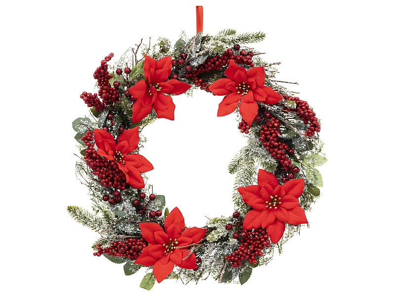 Couronne de Noël Poinsettia et déco pailletée D 50 cm