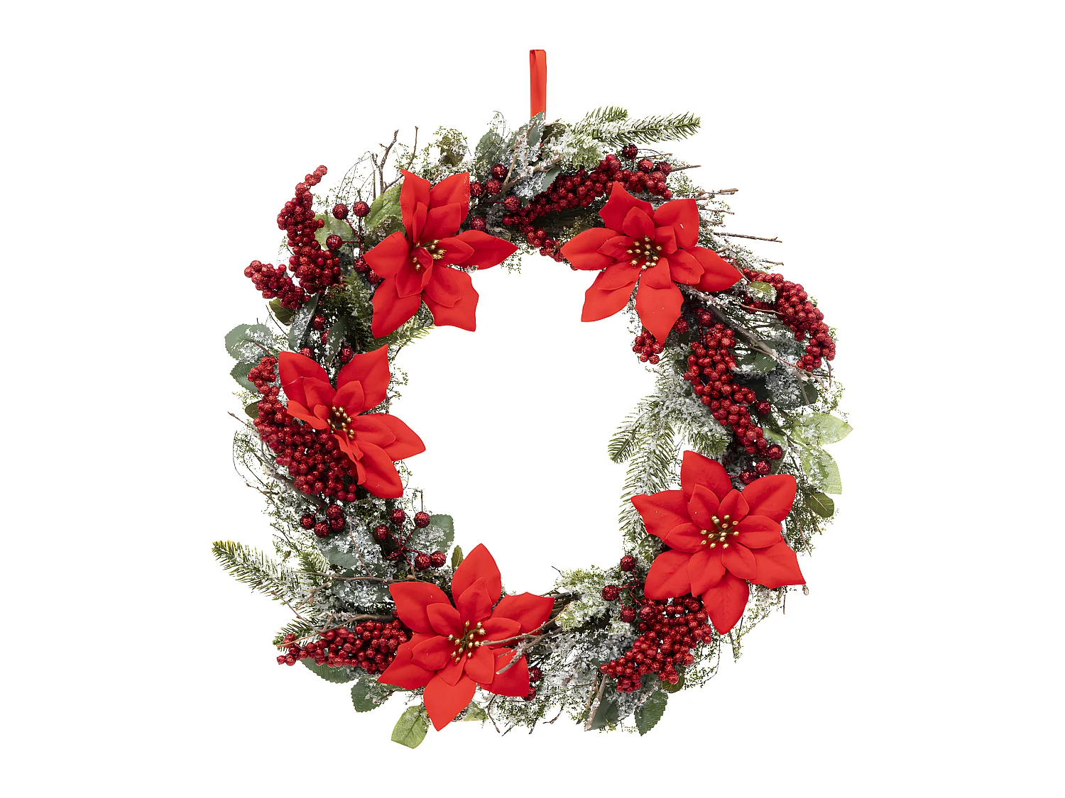Couronne de Noël Poinsettia et déco pailletée D 50 cm