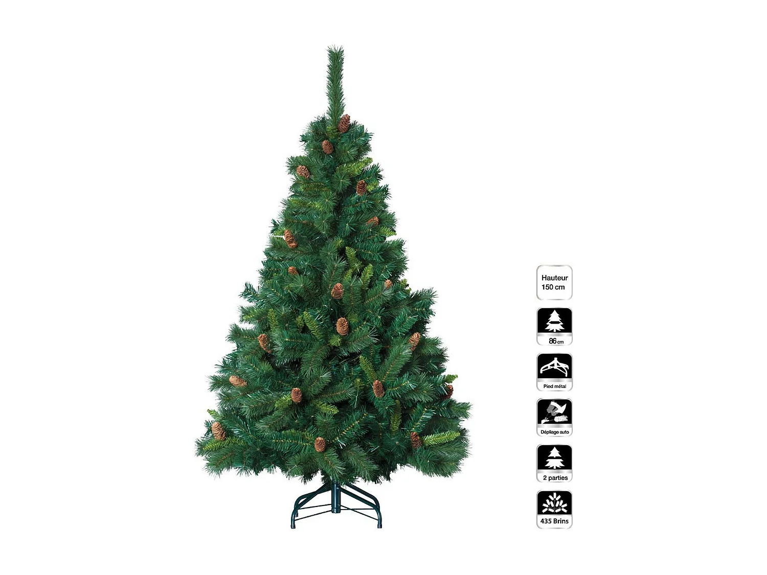 Sapin de Noël artificiel Vert avec Pommes de Pin H 150 cm