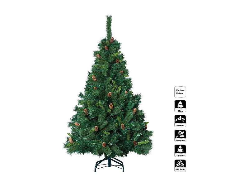 Sapin de Noël artificiel Vert avec Pommes de Pin H 150 cm