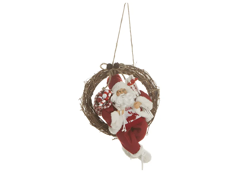 Déco Père Noël rouge et blanc sur Couronne D 30 cm