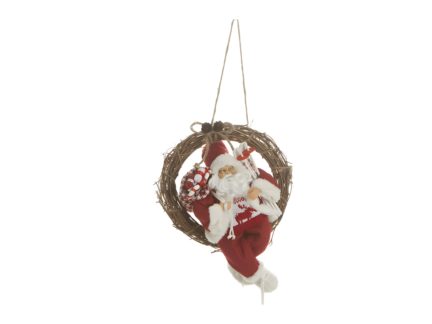 Déco Père Noël rouge et blanc sur Couronne D 30 cm