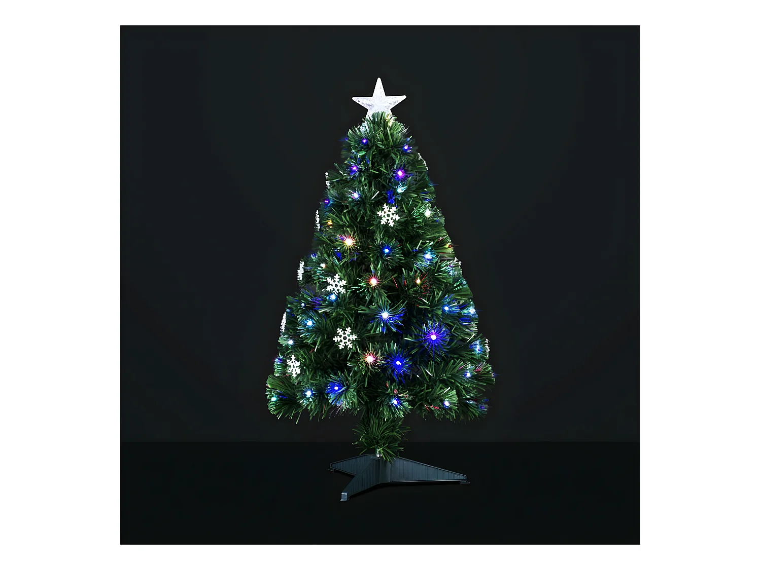 Arbre de Noël lumineux Sapin Artificiel Vert lumineux Fibre Optique + 14 Flocons + 74 LED H 90 cm