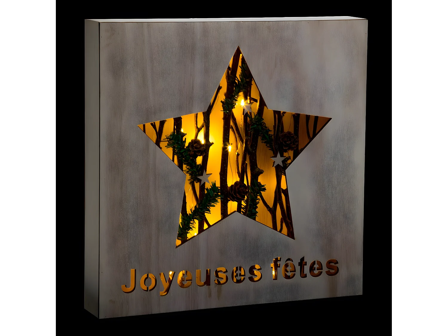 Déco de Noël Lumineuse Cadre en Bois Lumineux à poser H 29 cm