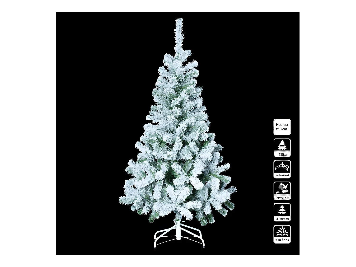 Sapin de Noël artificiel Vert floqué enneigé H 210 cm