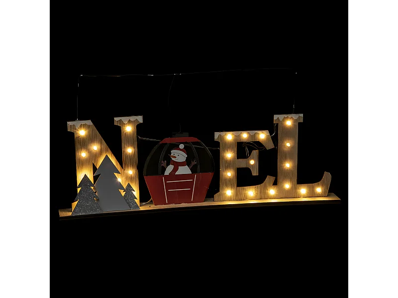 Pancarte lumineuse " Noël " avec télécabine rouge 26 LED Blanc chaud L44 cm