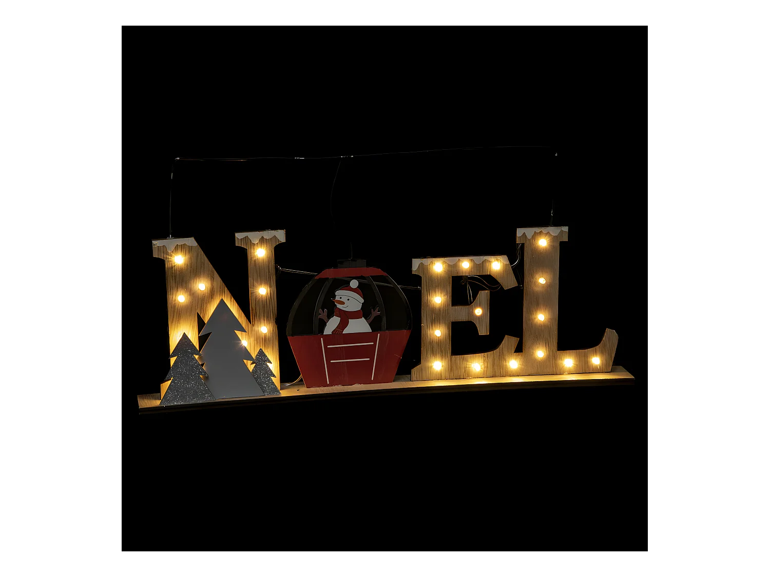 Pancarte lumineuse " Noël " avec télécabine rouge 26 LED Blanc chaud L44 cm