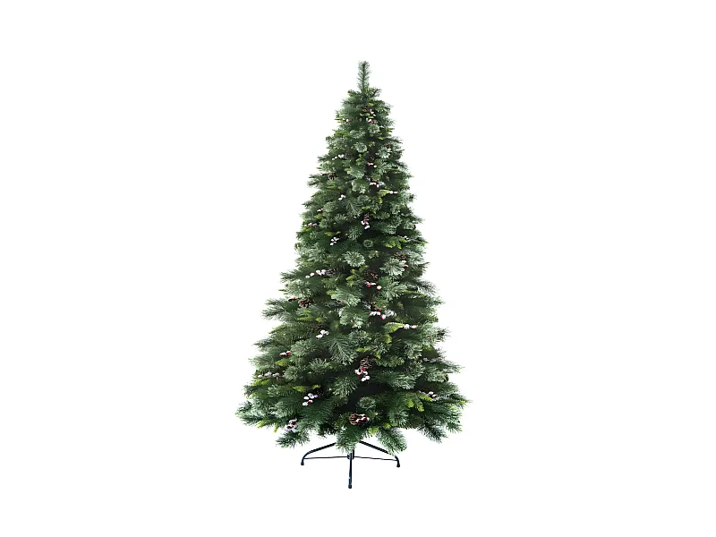 Sapin de Noël artificiel Vert avec Pommes de pin et Baies rouges H 210 cm