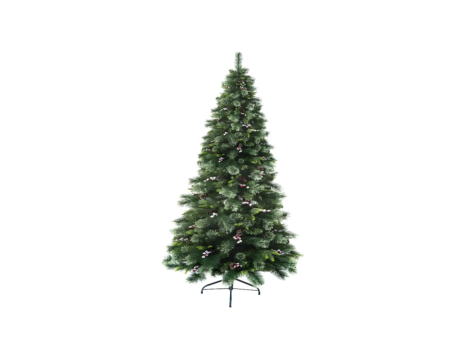 Sapin de Noël artificiel Vert avec Pommes de pin et Baies rouges H 210 cm