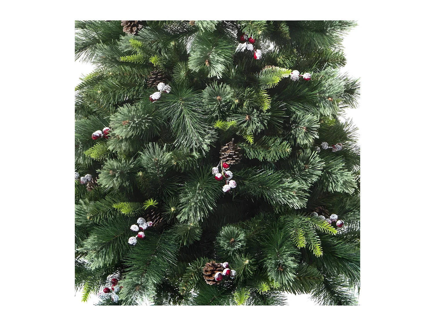 Sapin de Noël artificiel Vert avec Pommes de pin et Baies rouges H 210 cm