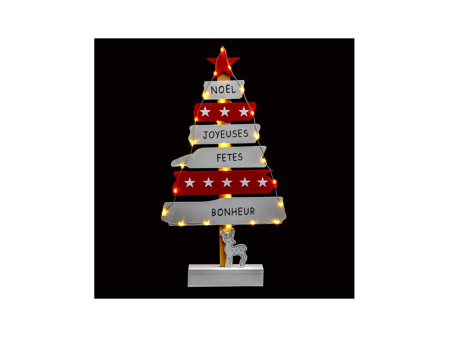 Décoration Intérieur de Noël Sapin en Bois Lumineux à LED H 50 cm