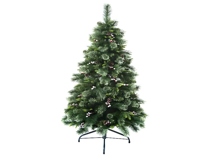 Sapin de Noël artificiel Vert Pommes de pin et Baies rouges H 150 cm