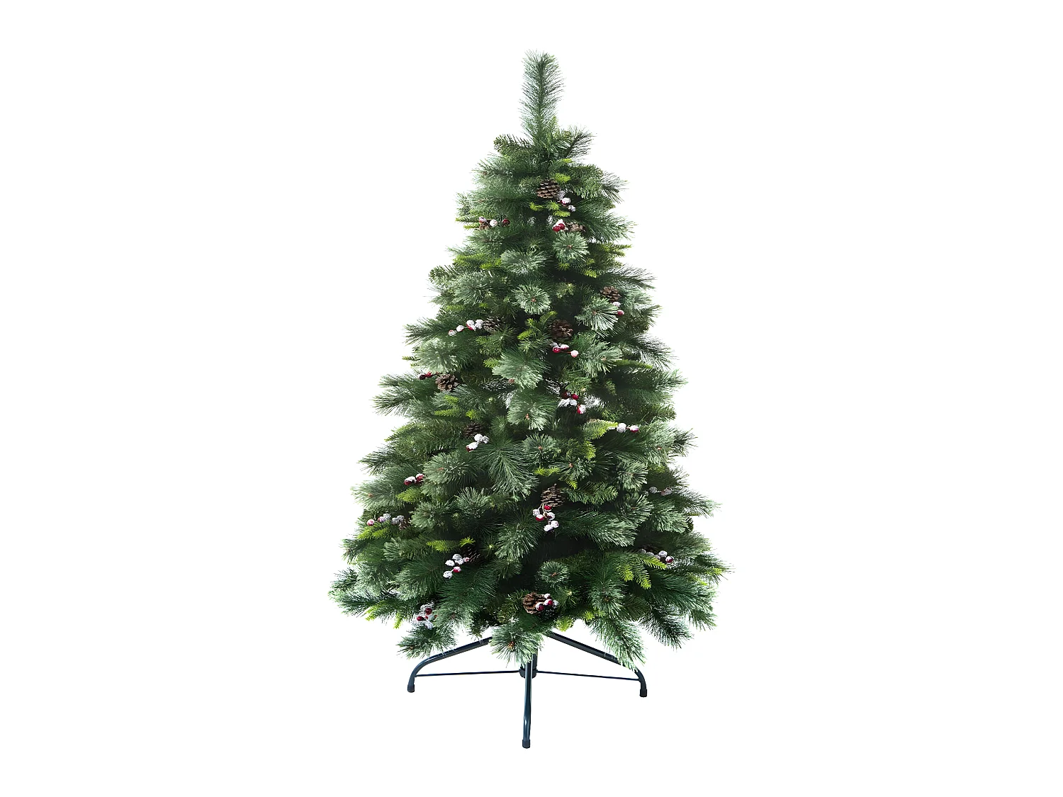 Sapin de Noël artificiel Vert Pommes de pin et Baies rouges H 150 cm