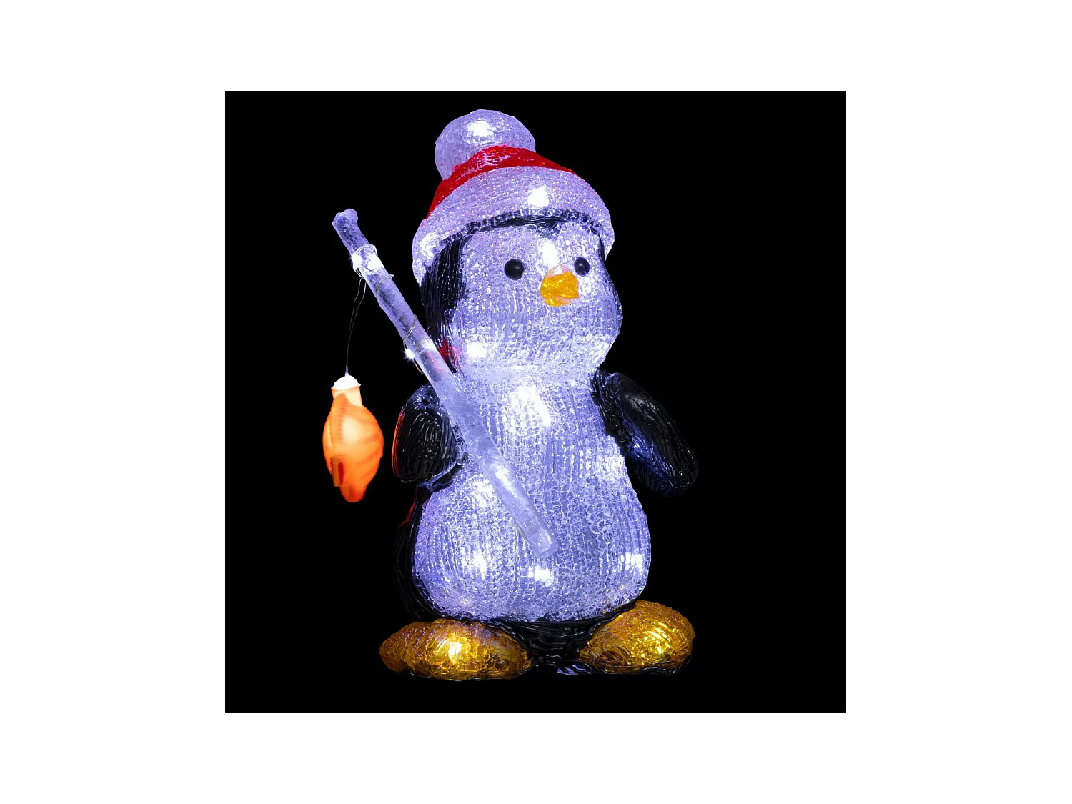 Déco lumineuse Pingouin Pêcheur 30 LED Blanc froid  H 25 cm