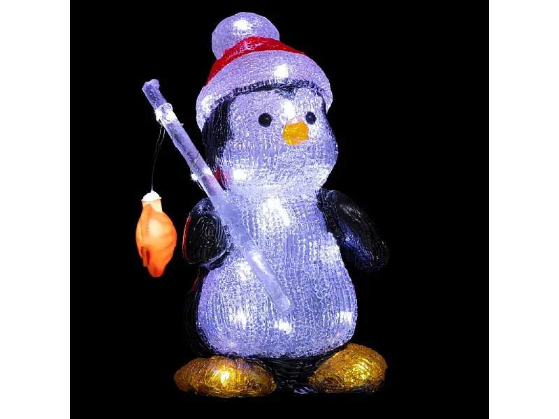 Déco lumineuse Pingouin Pêcheur 30 LED Blanc froid  H 25 cm