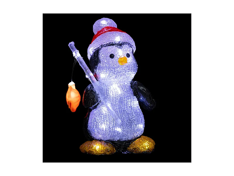 Déco lumineuse Pingouin Pêcheur 30 LED Blanc froid  H 25 cm