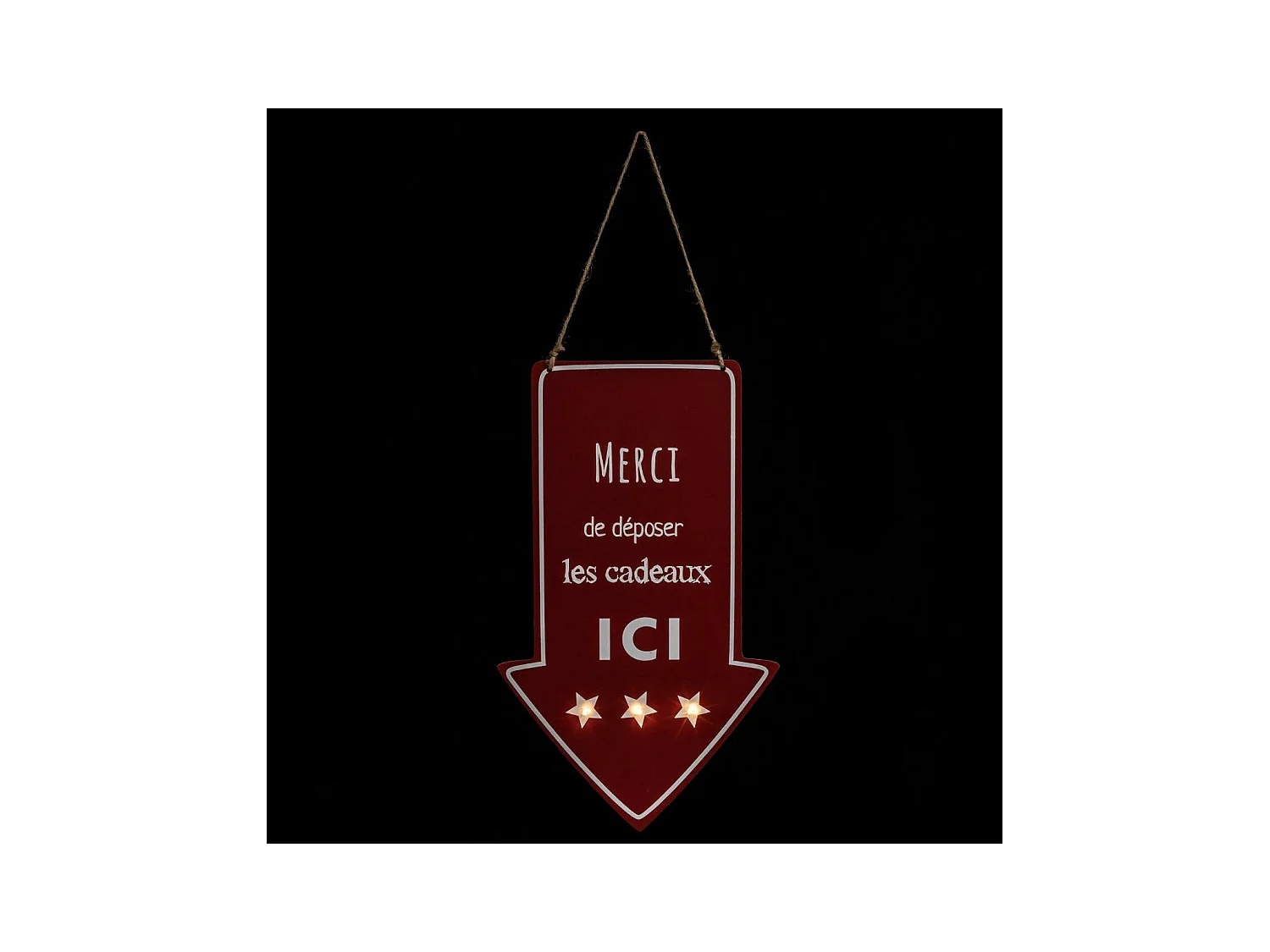 Déco de Noël Flèche lumineuse "Merci de déposer les cadeaux ICI" 3 LED H 40 cm