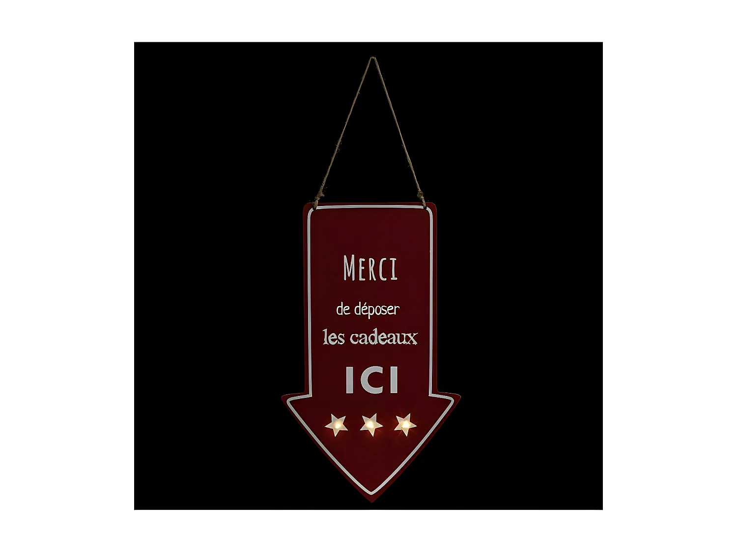 Déco de Noël Flèche lumineuse "Merci de déposer les cadeaux ICI" 3 LED H 40 cm