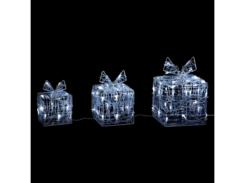 Déco lumineuse Lot de 3 Paquets cadeaux 70 LED Blanc froid 3 tailles différentes