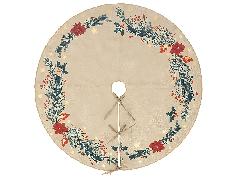 Déco de Noël Tapis pour pied de Sapin motif Poinsettia D 90 cm