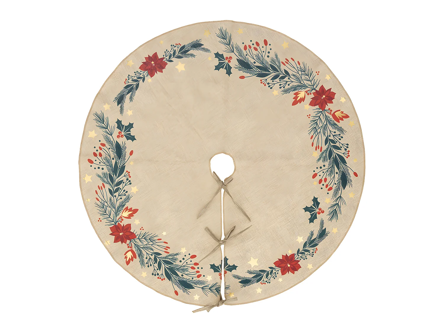 Déco de Noël Tapis pour pied de Sapin motif Poinsettia D 90 cm