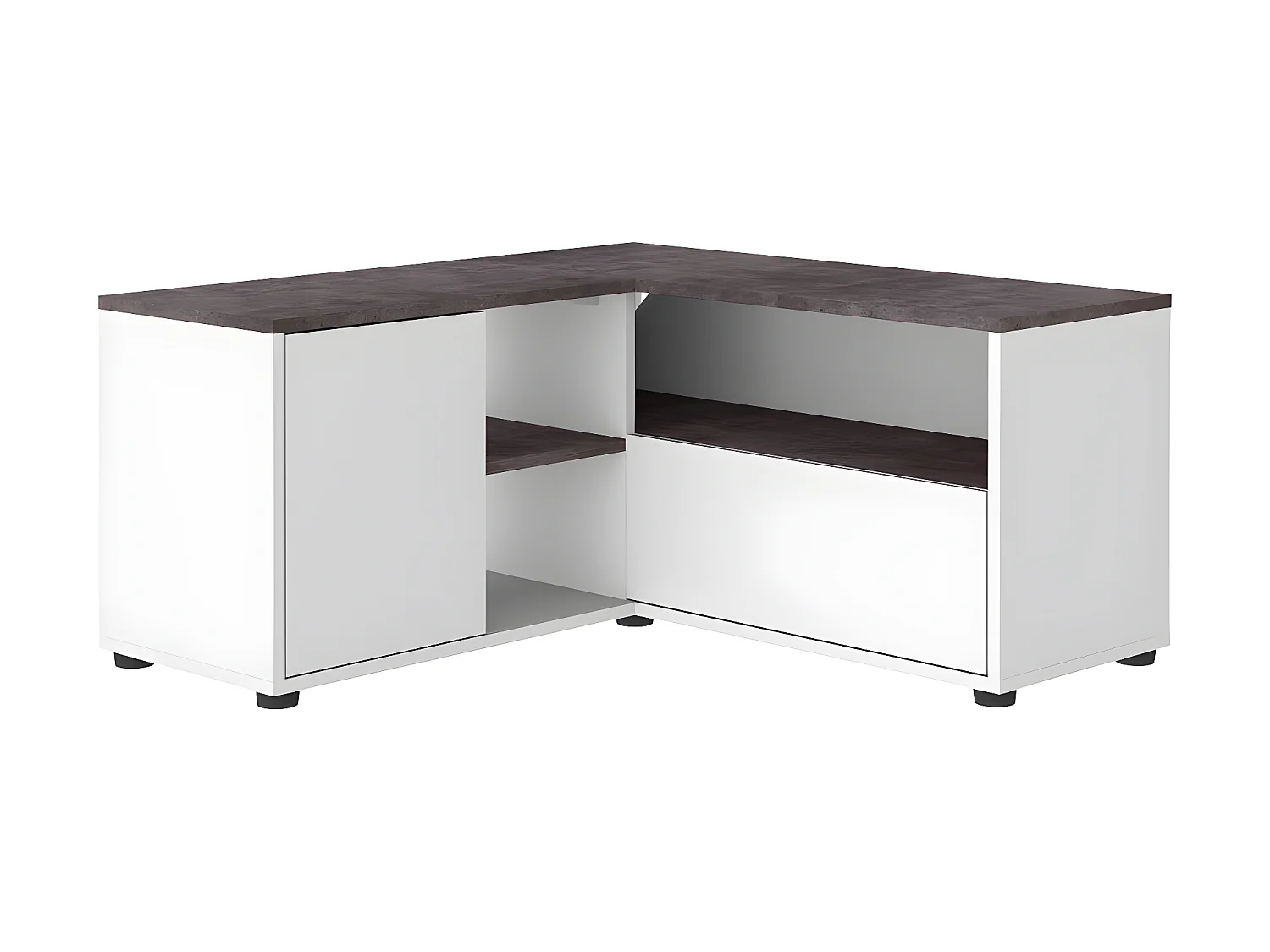 Meuble TV ANGLE 90 - blanc et béton - TEMAHOME