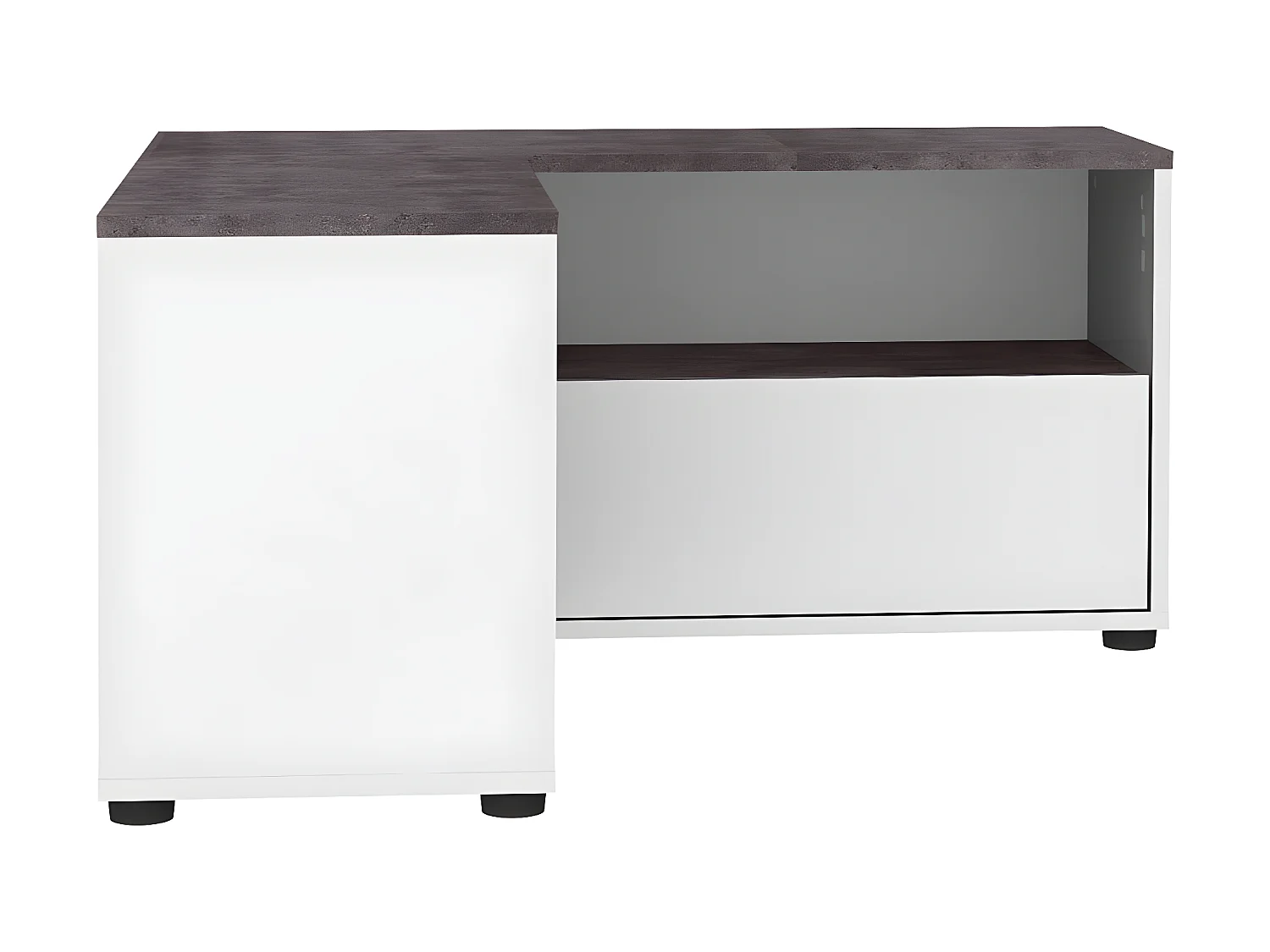 Meuble TV ANGLE 90 - blanc et béton - TEMAHOME