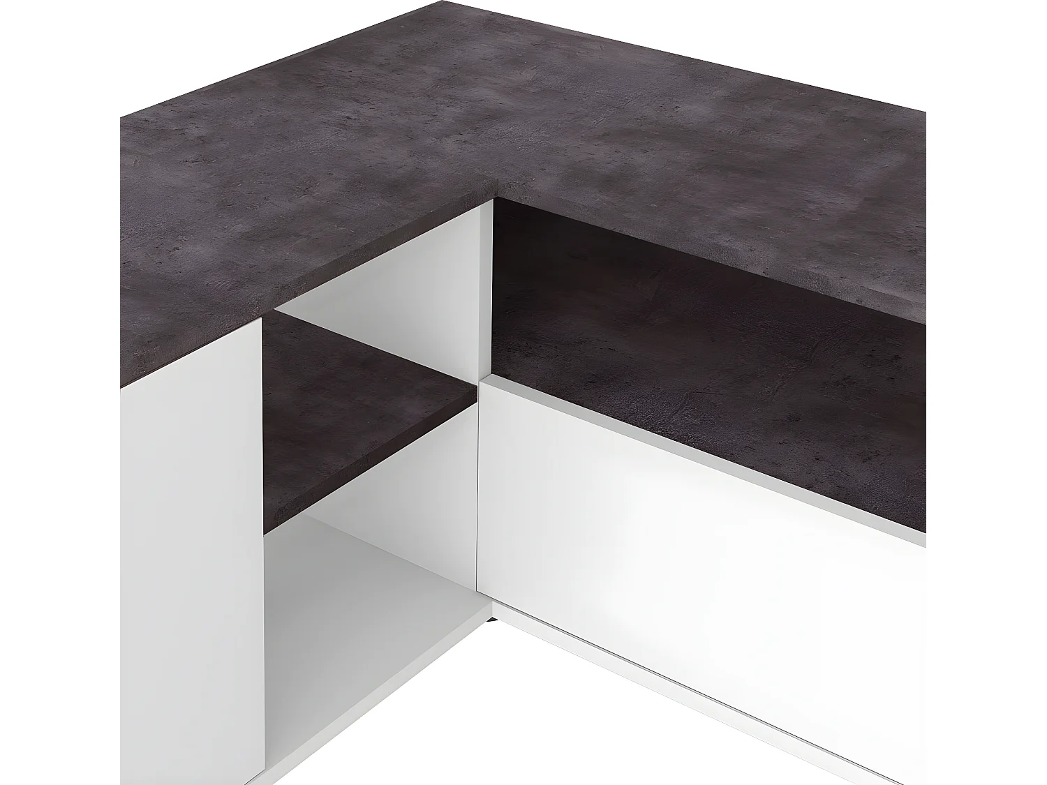 Meuble TV ANGLE 90 - blanc et béton - TEMAHOME