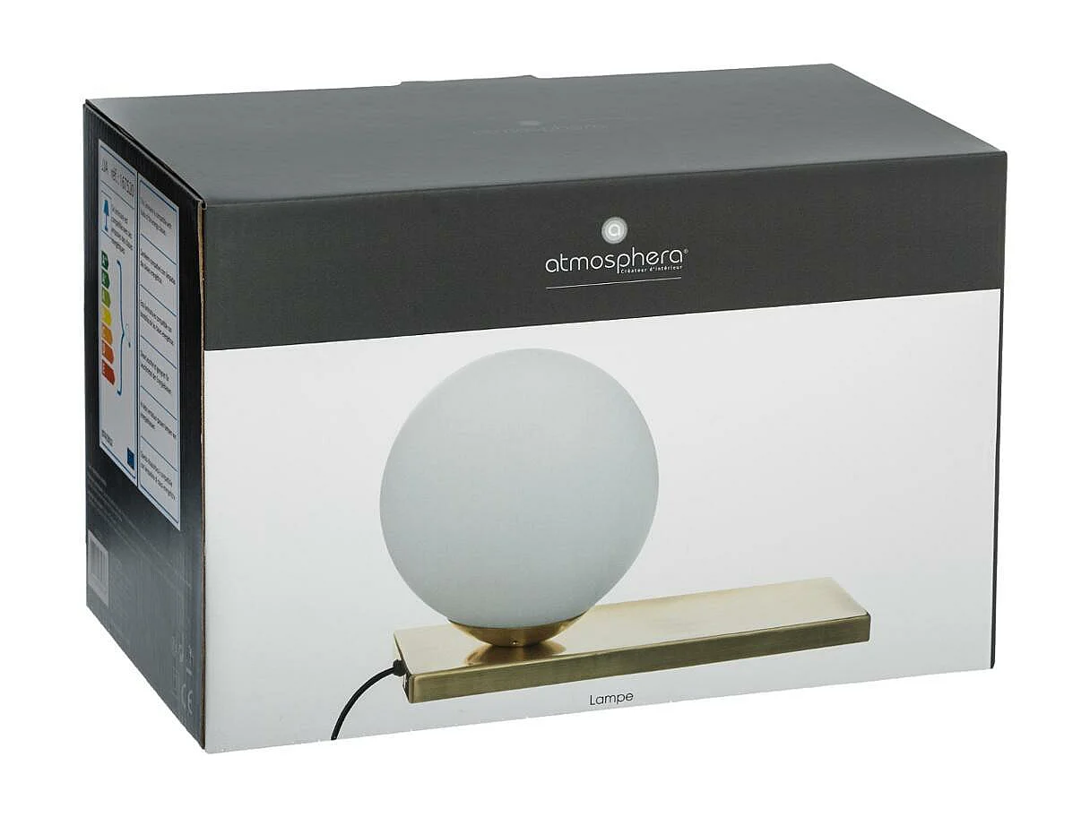 Lampe Boule Blanche sur socle doré H 17 cm