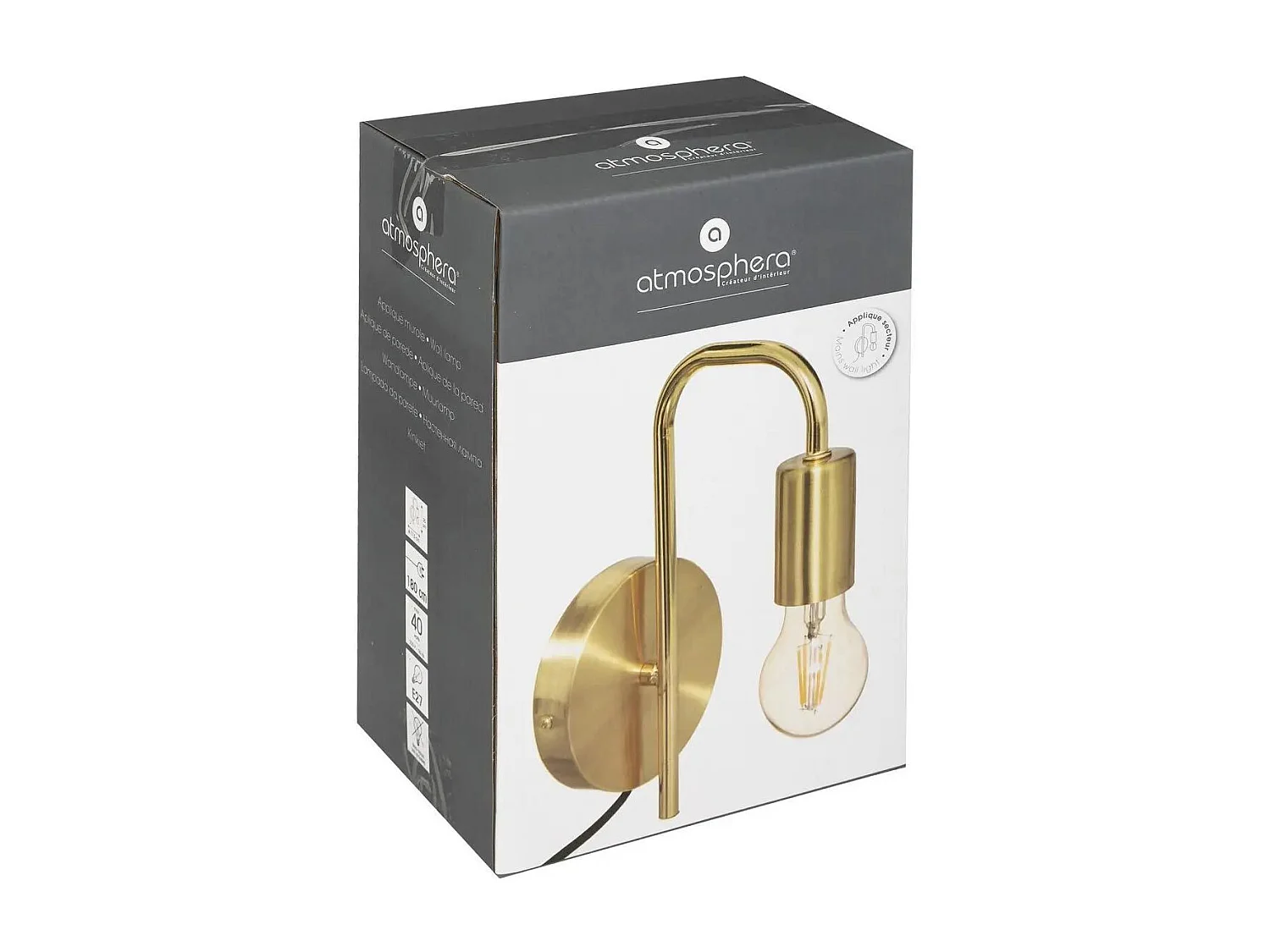 Applique murale en métal Doré H 25 cm