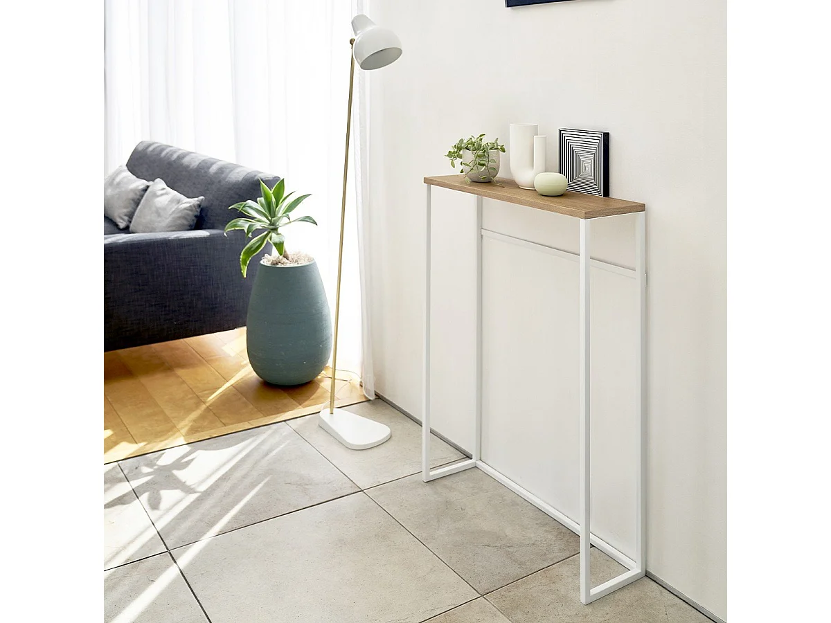Consolle d'ingresso in metallo bianco e legno - L60 cm