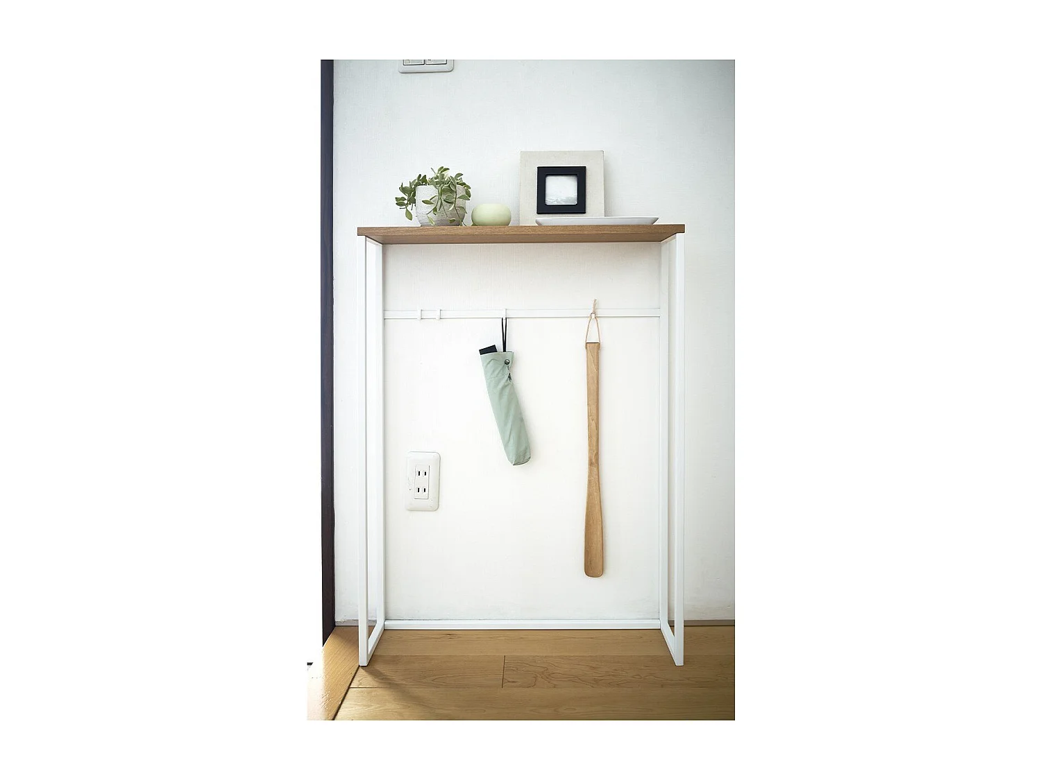 Consolle d'ingresso in metallo bianco e legno - L60 cm