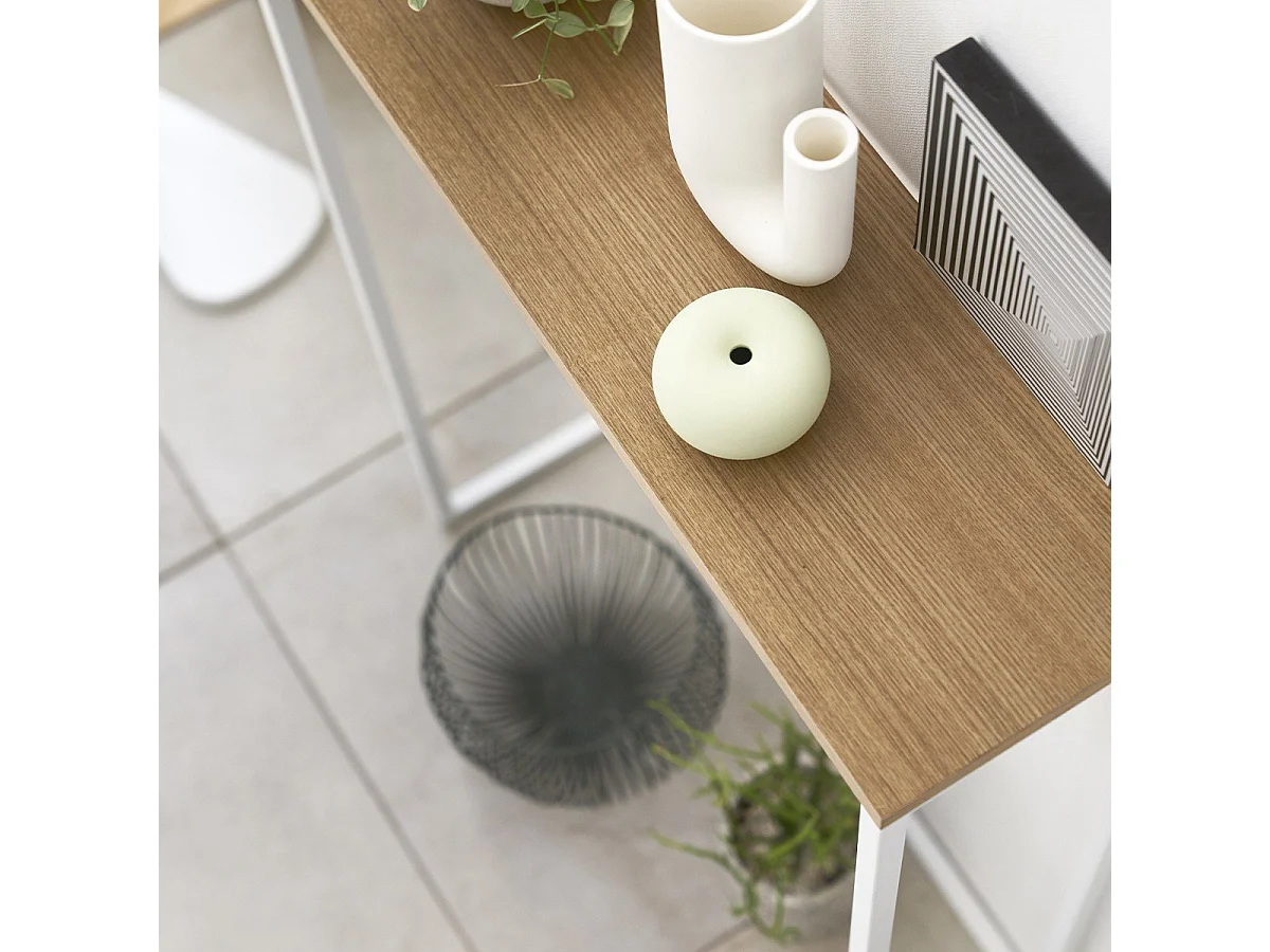 Consolle d'ingresso in metallo bianco e legno - L60 cm