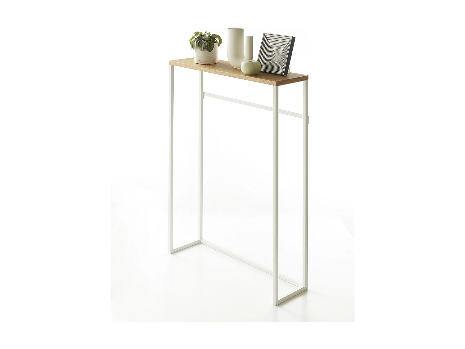 Consolle d'ingresso in metallo bianco e legno - L60 cm