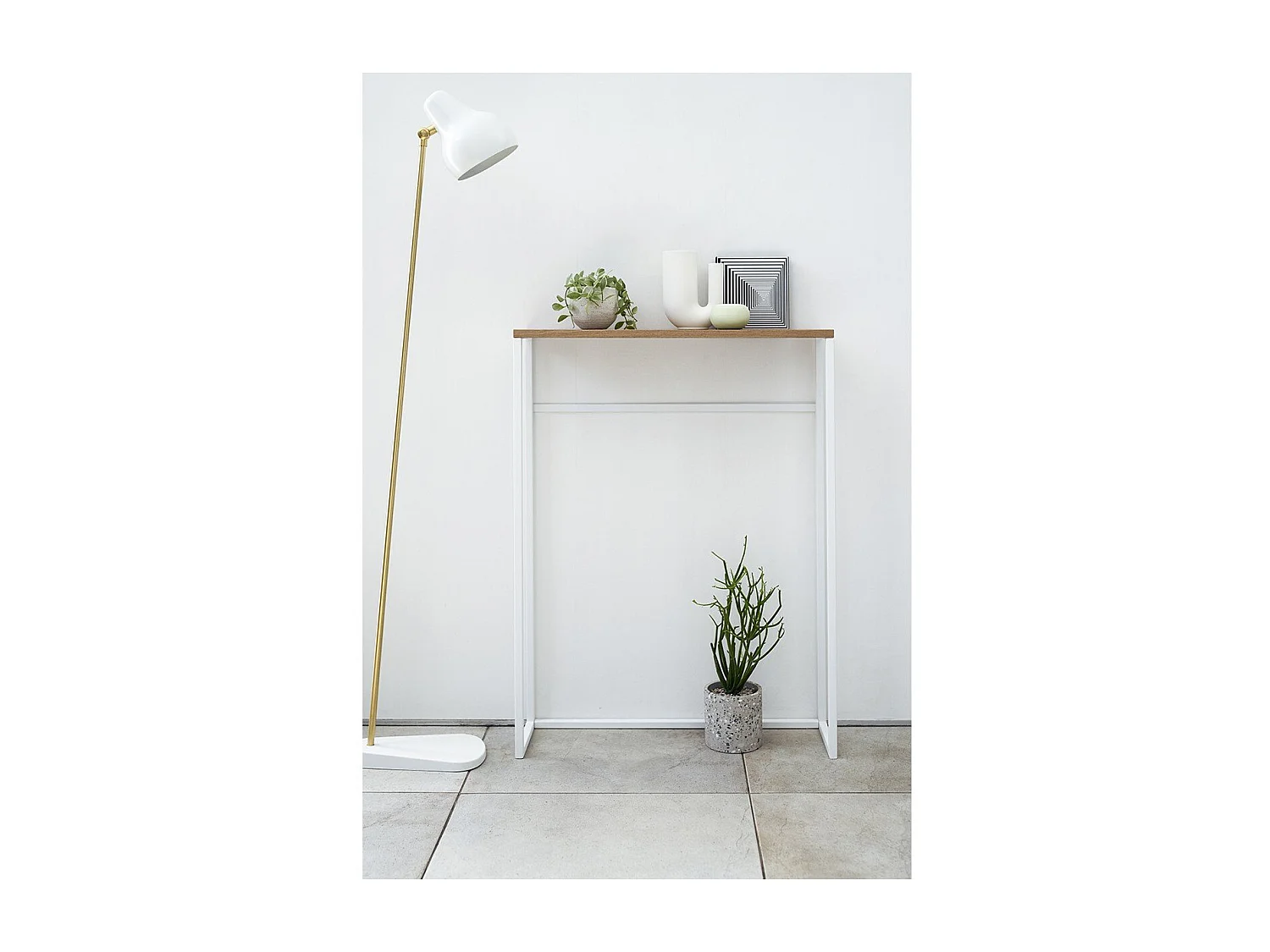 Consolle d'ingresso in metallo bianco e legno - L60 cm