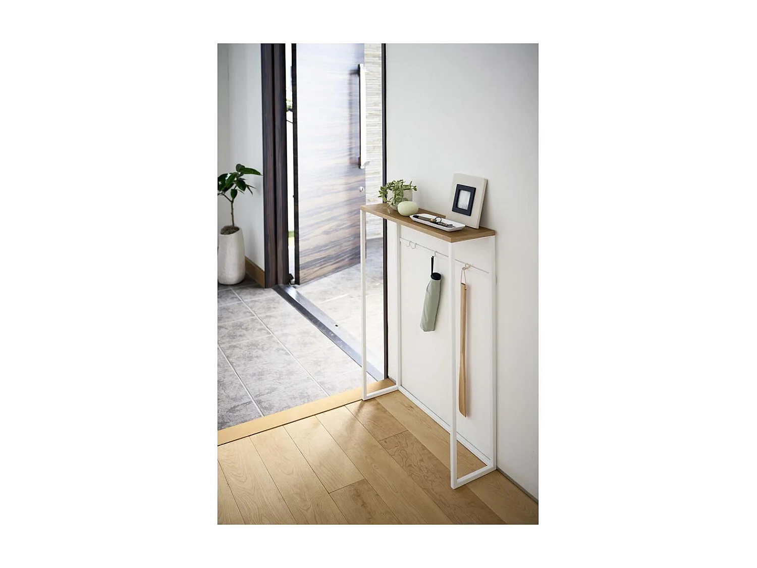 Consolle d'ingresso in metallo bianco e legno - L60 cm