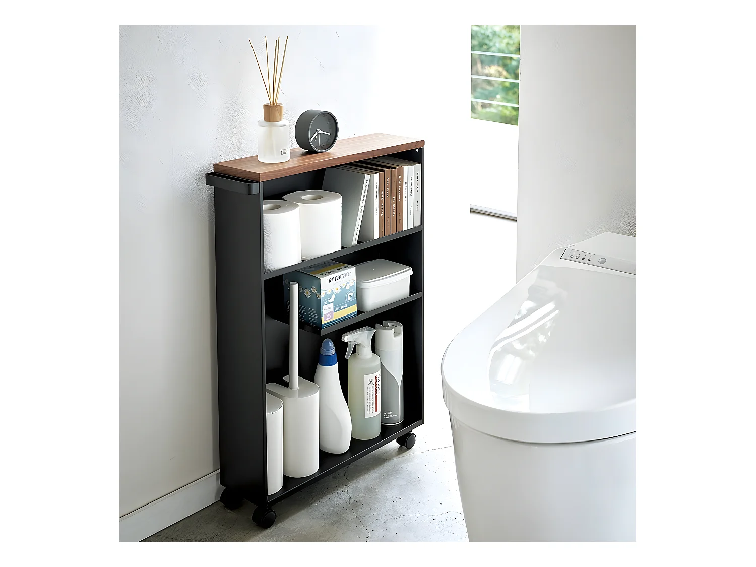 Toilettenregal mit Rollen aus Metall und Holz "Slim"