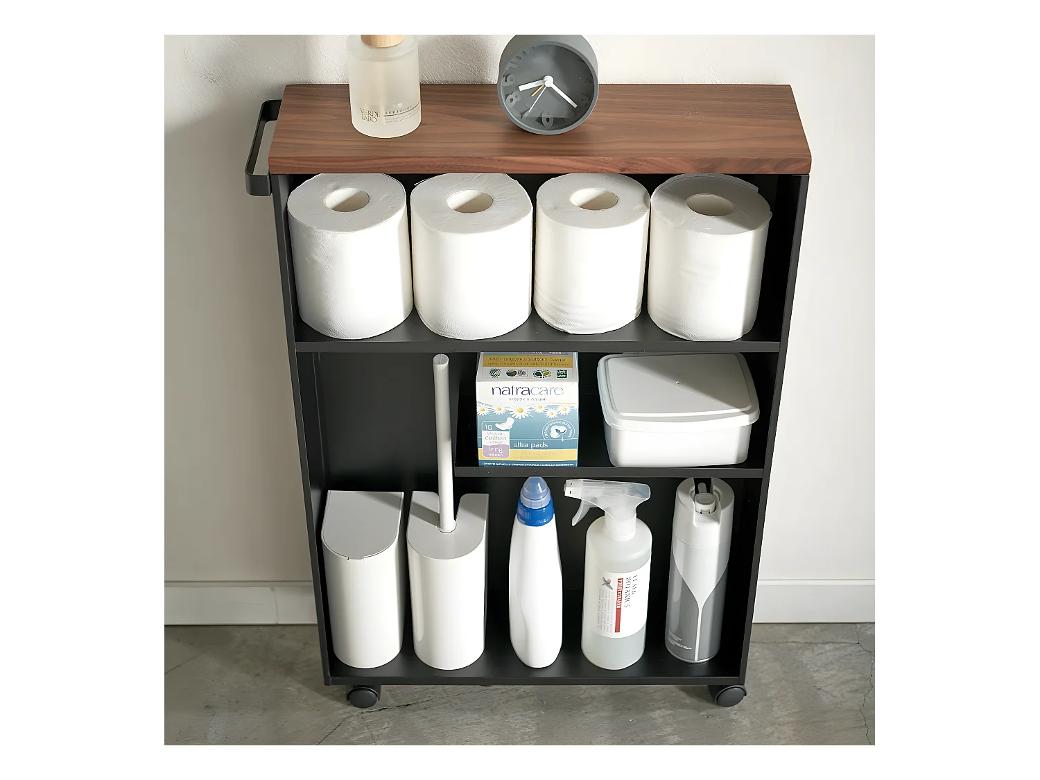 Toilettenregal mit Rollen aus Metall und Holz "Slim"