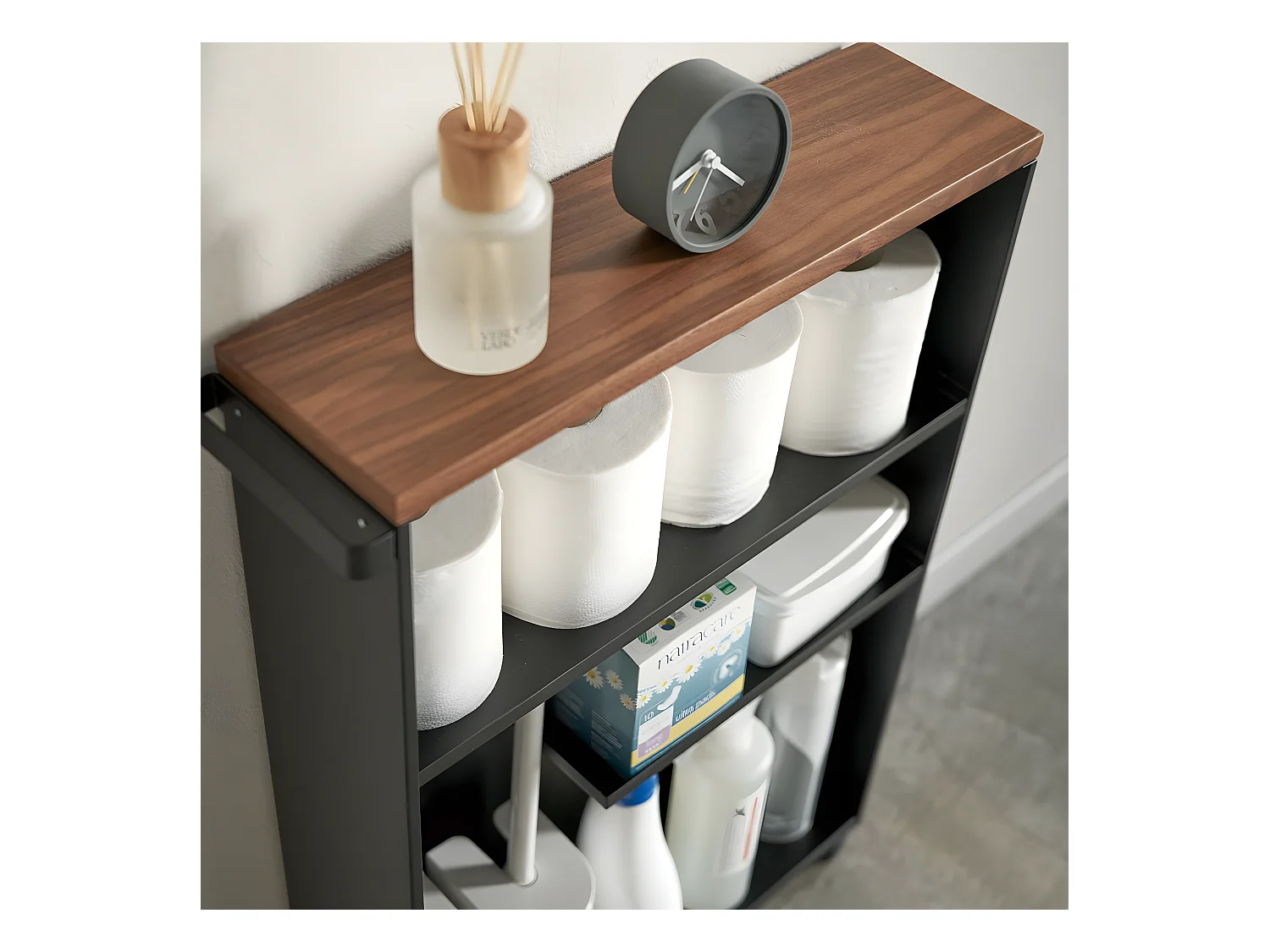 Toilettenregal mit Rollen aus Metall und Holz "Slim"