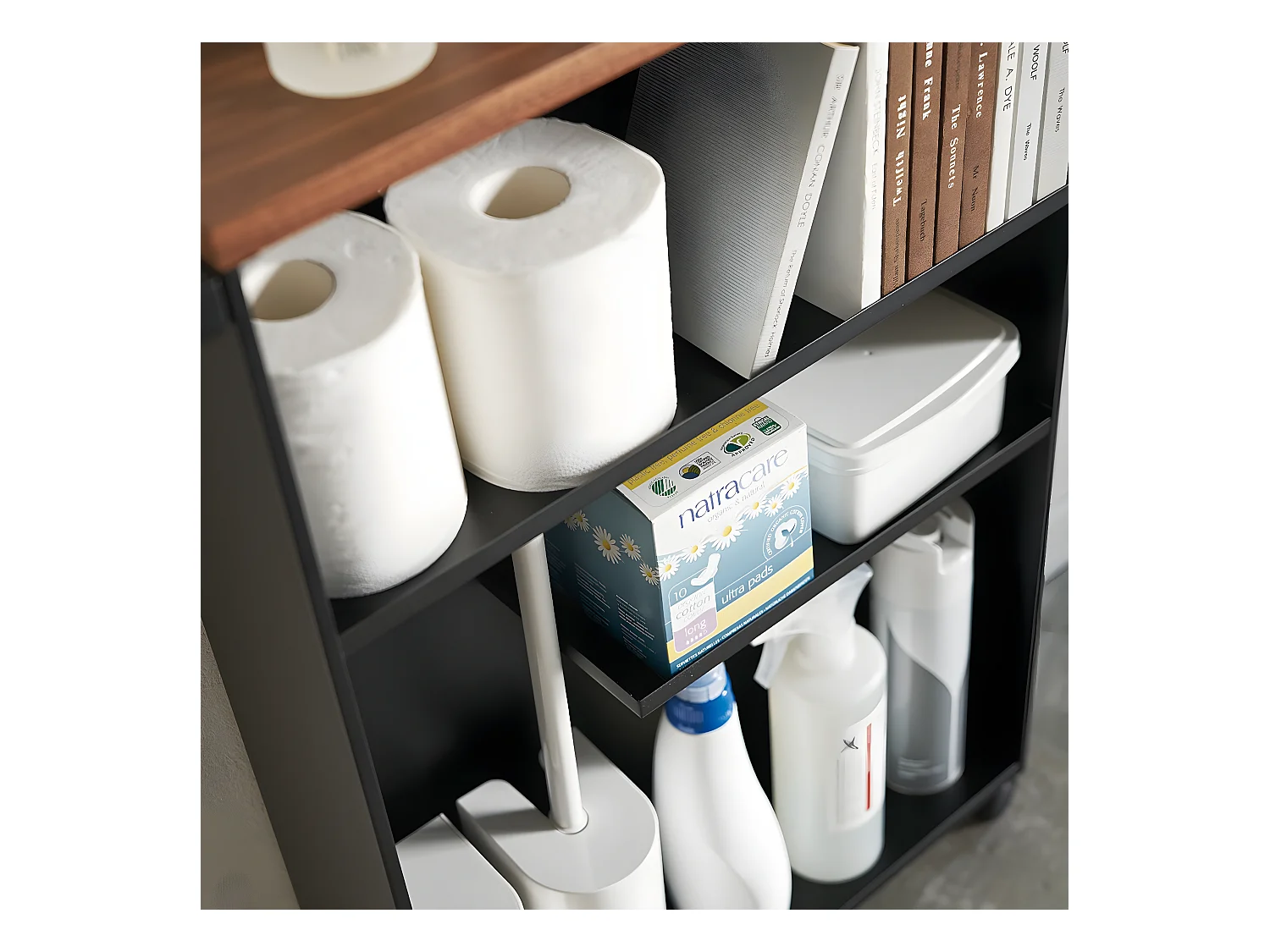 Toilettenregal mit Rollen aus Metall und Holz "Slim"