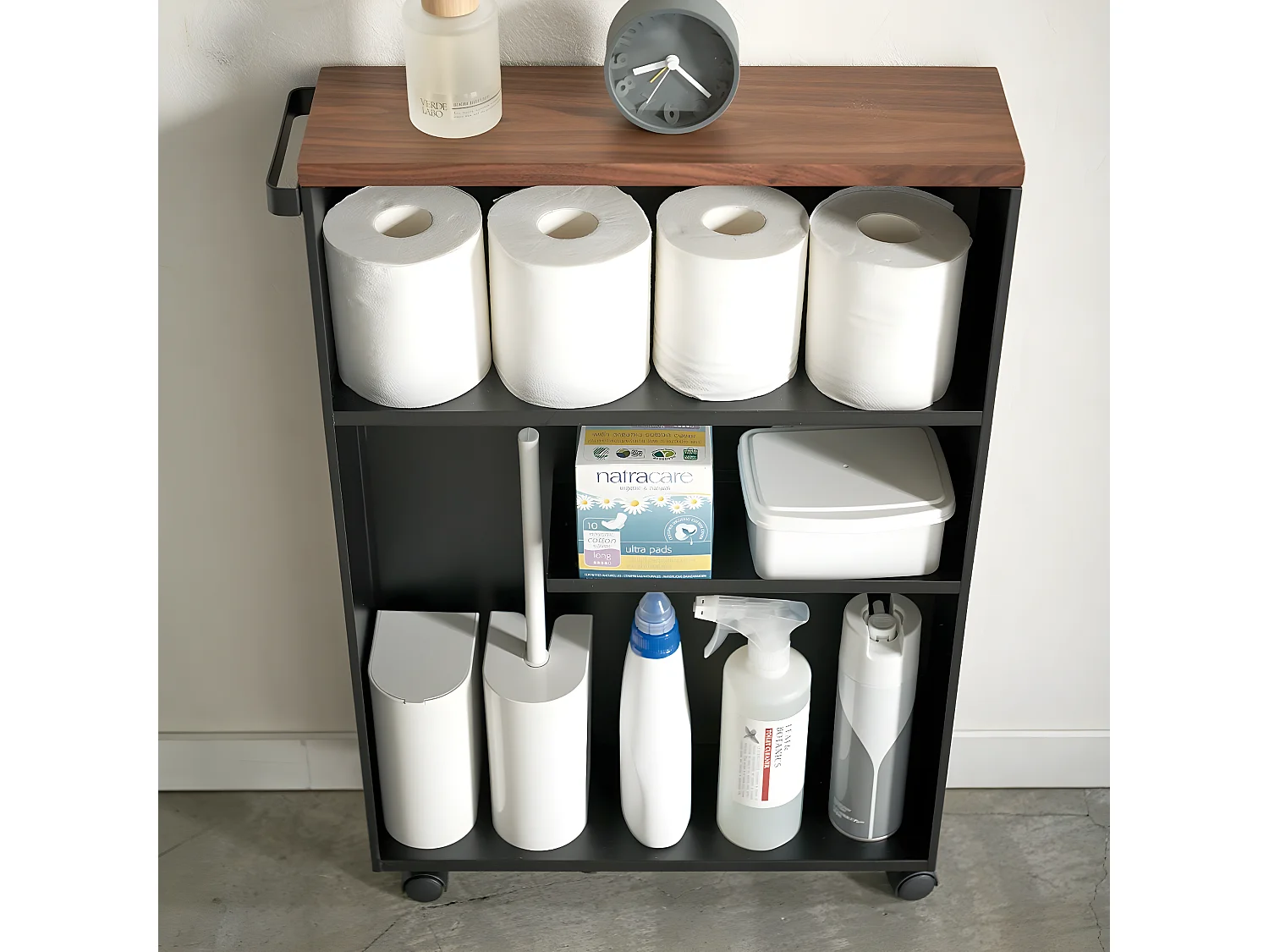 Toilettenregal mit Rollen aus Metall und Holz "Slim"