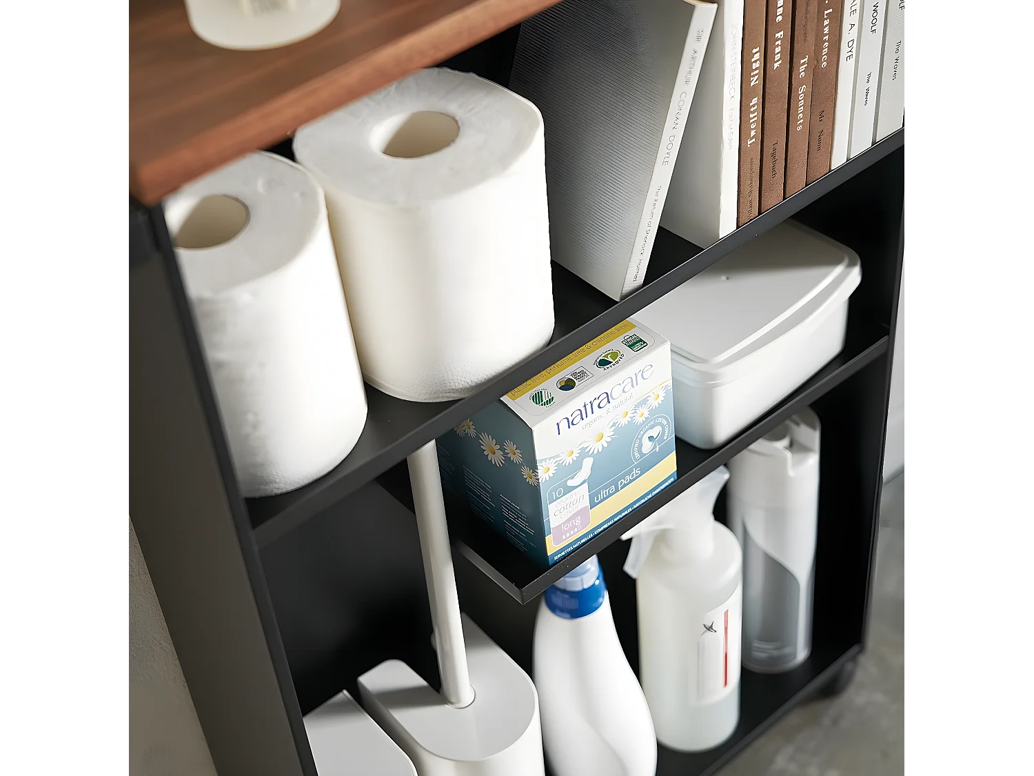 Toilettenregal mit Rollen aus Metall und Holz "Slim"