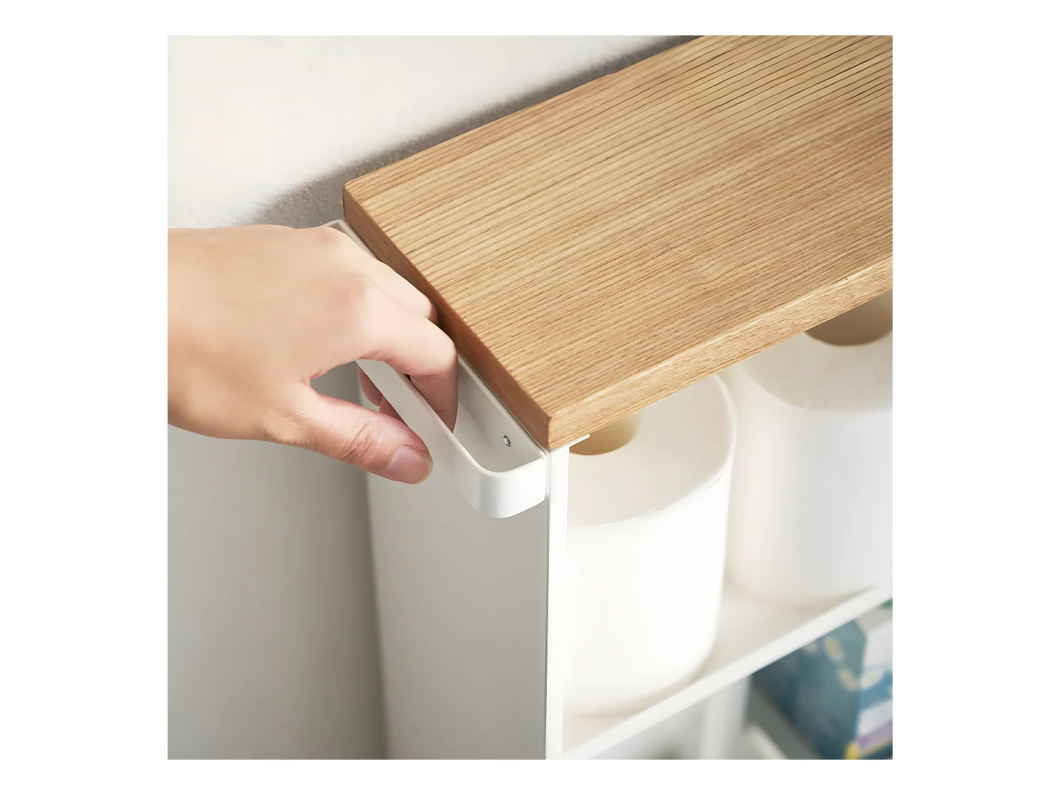 Estante de aseo con ruedas, metal y madera Slim