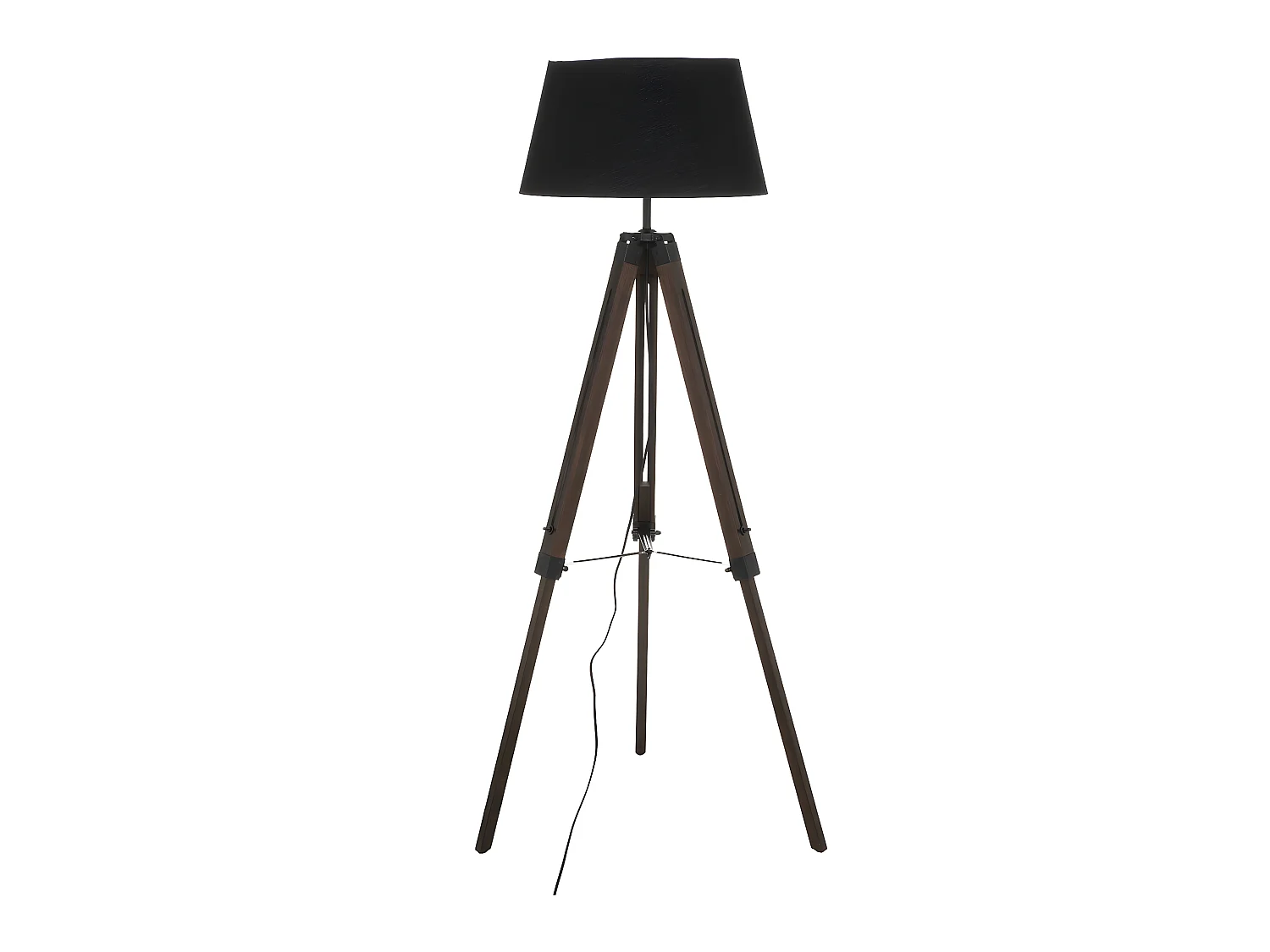 Lampadaire trépied en Métal Noir et Bois d'Hévéa H 145 cm